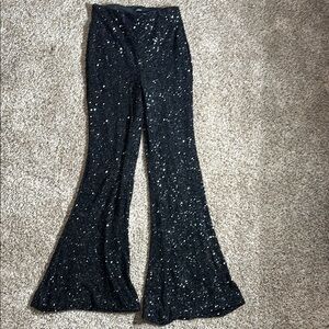 Express Black Sequin Flare Disco Pants